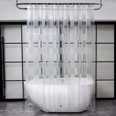 EurCross Überlänge 220 Lang Duschvorhang Durchsichtig Wasserdicht Antischimmel Badvorhang mit Geometrisch 3D Muster, 3 Stärken Magnete Eva Plastik Duschvorhänge 180x220 cm mit 12 Ringen