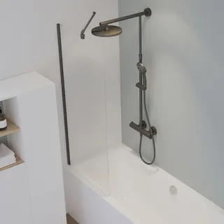 Schulte Badewannenaufsatz feststehend, 5mm Sicherheitsglas ESG Klar hell, Größe: 70 x 140 cm, Profilfarbe: Mattschwarz, inkl. Fixil Beschichtung - Schwarz