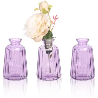 3er-Set Kleine Glasvasen für tischdeko- Mini Blumenvasen Lila für Hochzeit, Party-Dekoration