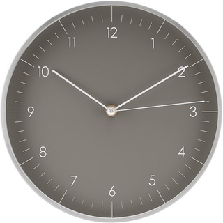 LUUK LIFESTYLE Schlichte Wanduhr mit geräuschlosem Uhrwerk, Zeitloses und minimalistisches Design, Wanddeko, Geschenk zum Einzug, grau und Silber