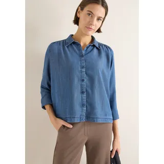 Cecil Langarmbluse Feminine Smock-Detail an der Schulter, mid blau wash