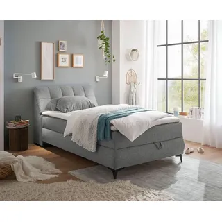 Stella Trading ATLANTIS Boxbett 120x200 in Grau - Bequemes Einzelbett mit Bettkasten und Kaltschaum Topper - 125 x 102 x 240 cm (B/H/T)