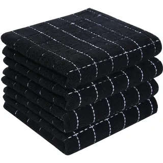 Homaxy Küchentücher aus 100% Baumwolle, Frottee (schwarz, 33 x 71,1 cm), kariert, weiche und super saugfähige Geschirrtücher, 4 Stück