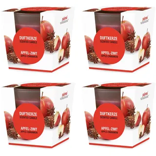 pajoma® Duftkerze 4er Set, Apfel-Zimt - im satinierten Glas | 4x 120g Wachsgewicht, Brenndauer: 25 Stunden, in edler Geschenkverpackung | Premium Qualität