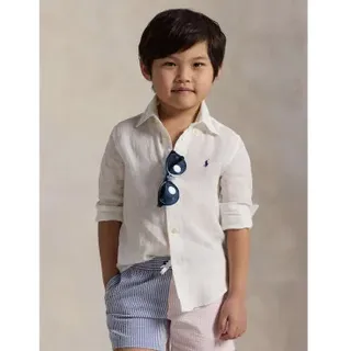Polo Ralph Lauren für Jungen. 322967600003 Leinenhemd (6años= 124/134cm), Weiß, Lässig, Langarm, Kinderbekleidung