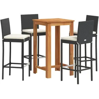 vidaXL 5-tlg. Gartenbar-Set Schwarz Massivholz Akazie und Poly Rattan - Schwarz