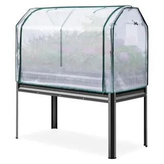 Hochbeet Gemüsebeet - Metall Pflanzkasten - Mit Mini-Gewächshaus - Schutzabdeckung - Für Garten und Balkon - Schwarz