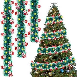 Weihnachtsgirlande mit Beleuchtung, 5M Girlande mit 50 vorinstallierten LED-Lichtern, IP44 beleuchtet & batteriebetrieben für Weihnachtsdeko Innen-Außen, Weihnachtsbaum, Treppe, Geländer, Bögen, Wände