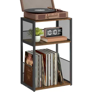 VASAGLE Plattenspieler-Ständer, 3 Etagen, Beistelltisch, Aufbewahrung von Schallplatten, bis zu 100 Alben, Tisch für Wohnzimmer, Schlafzimmer, vintagebraun LET275K01