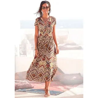 LASCANA Midikleid mit Ethnoprint und Reißverschluss vorne, Sommerkleid, Strandkleid, braun