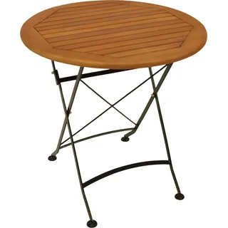 DEGAMO Gartentisch Bistrotisch Klapptisch Hofgarten 75cm rund, Flachstahl schwarz + Eukaylptus, klappbar - Schwarz, Braun