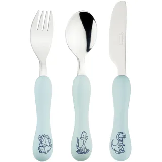 Grunwerg Greenworks 3-teiliges Kinder-Set aus recyceltem Kunststoff, umweltfreundlich, Dinosaurier-Muster, blauer Dinosaurier