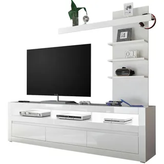 furn.design Wohnwand 2-tlg. Nobile in Hochglanz weiß, / grau TV-Lowboard und Wandregal 217 cm weiß 217 cm X 163 cm