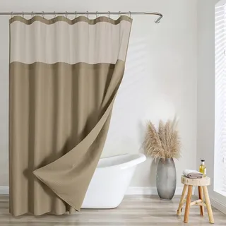 FY&XZH Waffelgewebe Duschvorhang mit Haken, Schwerer, wasserdichter Stoff, Duschvorhang mit TPU-beschichteter Rückseite, Hotel-Stil mit Netzfenster, 12 rostbeständige Haken (Khaki, 200 X 200 cm)
