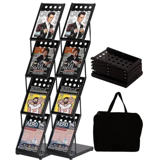 WERTIUNG Broschüre Magazin Katalog Literatur Display, Literatur Katalog Rack mit Tragetasche, faltbare Magazin Stand für Büro Einzelhandelsgeschäft und Ausstellung Messe, 4 Taschen (2, Black)