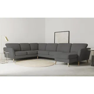 Home Affaire »MARSEILLE XXL 349cm, U-Form, Ottomane rechts/links wählbar« Massivholzbeine Eiche, Landhausstil, Wellenunterfederung,