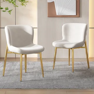 Sweiko Esszimmerstuhl aus Samt, Wohnzimmer, 2er-set, Schlafzimmer, Einzelner Deluxe Wohn- und Schlafzimmersessel, Loungesessel mit vier Metallfüßen, Beige