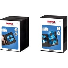 Hama DVD-Hüllen (auch passend für CDs und Blu-Rays) 10er-Pack, schwarz & DVD-Hülle Triple (auch passend für CDs und Blu-Rays, mit Folie zum Einstecken des Covers) 5er-Pack, schwarz