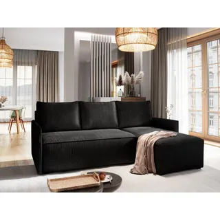 masseno Ecksofa PERUSI mit Schlaffunktion L-Form, Sofa mit Bettkasten, Wohnzimmersofa, Couch, Soffa, Bettsofa, Couchgarnitur- Schwarz, POSO 135 - Schwarz