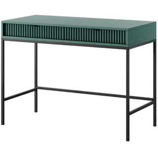 Ravio Schminktisch Kioto 104 cm Grün , Schwarz – Rillenfront, Goldene Griffe, 2 Schubladen, - Grün, Schwarz