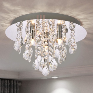 A1A9 Modern Flush Mount Kristallleuchter, K9 Crystal Droplet Runde Chrom Deckenleuchten, Elegante LED Pendelleuchte Leuchte für Wohnzimmer, Esszimmer, Schlafzimmer, Lounge D35cm (3 Lichter)