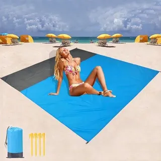 Wasserdichte Picknickdecke - 210 x 200 cm - tragbare Strandmatte für Reisen, Camping, Wandern - Urlaub und mehr Strandmatte mit Rückenlehne - Blau