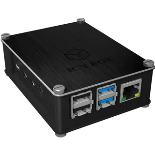 Icy Box Raspberry Pi 4 Gehäuse, Aluminium und Acryl wechselbar, luftdurchlässiges Seitengitter, Kühlkörper