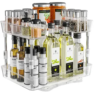 Buwico Drehteller Organizer, 2-Stöckiges Drehbares Gewürzregal,Multifunktionales Küchen Organizer,passend für Küche, Schrank, Speisekammer, Tisch, Badezimmer Arbeitsplatte Aufbewahrungsregal