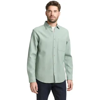 Langarmhemd TOM TAILOR, Herren, Gr. M, N-Gr, grün (soft grauish grün), Web, Obermaterial: 100% Baumwolle, unifarben, regular fit normal, ohne Ausschnitt, Manschette, Hemden Langarmhemd, mit Brust Tasche