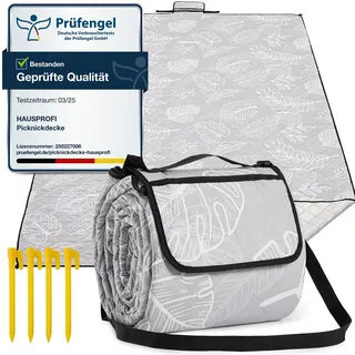 HAUSPROFI Picknickdecke 200x300 cm, wasserdicht & isoliert - XXL Outdoor Decke für Picknick, Strand, Camping, mit Baumwolle gepolstert, inkl. Tragegriff & Heringe, Tragbar, Waschbar & formstabil