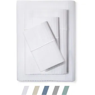 Feather &amp; Stitch Damast-Bettwäsche-Set, Fadenzahl 500, volle Größe, 100% weiche Baumwolle, atmungsaktiv, 45,7 cm Tiefe Taschen, Satingewebe, gestreifte Bettwäsche, Matratze, Resort-Hotel, luxuriöse