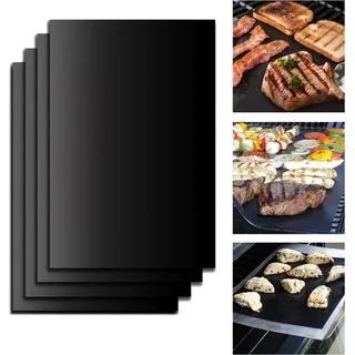 BBQ Grillmatten 50x40 cm mit Antihaft Teflon Beschichtung Zum Grillen für Gasgrill Holzkohle Lebensmittelkonform - Schwarz