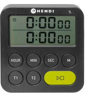 HENDI Küchentimer doppelt, digital, 2 unabhängige Zeiten, 3 Alarmeinstellungen, Stoppuhr, ausklappbarer Ständer, Aufhängeloch, magnetisch, LED-Beleuchtung, digitaler Timer, 82x20x(H)86mm, ABS