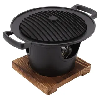 Tragbarer Holzkohlegrill mit Holzrahmen für rauchfreies Grillen - Schwarz