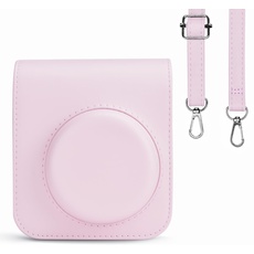 Rieibi Tasche für Instax Mini 12 – PU Leder Polaroid Tasche für Fujifilm Instax Mini 12 Sofortbildkamera – Abnehmbare Tasche mit verstellbarem Schultergurt – Pink