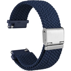 WOCCI 20mm Gewebtes Nylon Uhrenarmband für Damen und Herren, Schnellverschluss, Verstellbare Silberne Schnalle (Blau)
