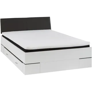 Stella Trading Lena Bett 140x200 cm mit Bettschubkasten, Weiß/Anthrazit – Gepolstertes Kopfteil – 140 x 200 cm