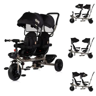 Babyshoppen Geschwisterdreirad Hip Hop, Schiebegriff, Sitze 360° drehbar, Gurte black - Schwarz
