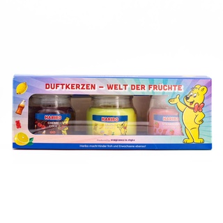 Haribo Duftkerzen Geschenkset | Fruit Power | 3x Duftkerzen Fruchtig | Geschenke für Frauen | Kerzenset für Zuhause | 3x85g Duftkerzen im Glas