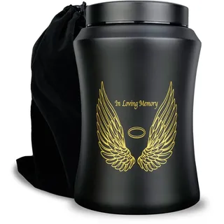 chiemot Große Urne für Erwachsene bis 100 kg Asche, Engelsflügel Erinnerungsurne Dekorative Urne für Beerdigung mit Samtbeutel (Schwarz) Damen und Herren