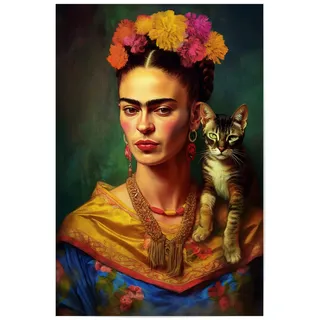 artboxONE Poster 30x20 cm Abstrakt Frida Kahlo mit Katze - Bild Frida Kahlo selbstportrait