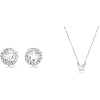 Swarovski Attract Halskette & Ohrstecker, Rundschliff, Weiß, Rhodiniert - Damen Schmuckset, Klassisch, 2 Count
