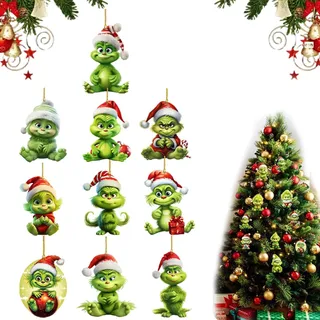 Viechoes 10 Stück Grinch Weihnachtsbaum Dekorationen,Grinch Deko Weihnachten,Grinch Weihnachtsbaumschmuck,Grinch Baumschmuck,Grinch Weihnachtsschmuck,Geeignet Zuhause, Urlaub, Party