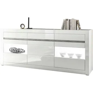 furn.design Sideboard 217 x 90 x 42 cm Hochglanz Weiß / Grau