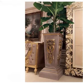 Vasen Blumen Ständer Vase Ständer Massiv Holz Barock Rokoko Italienisches Design - Braun