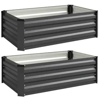 Outsunny Hochbeet 2er-Set für Terrasse, Balkon, verzinkter Stahl, Dunkelgrau, 100 x 60 x 30 cm , Metall , 60x30x100 cm , Gartenzubehör, Hochbeete