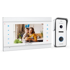 TMEZON Video Türsprechanlage Türklingel Intercom System, 7 Zoll Monitor mit Verdrahtet Klingel, 2 Draht Technik,Touch-Taste, Nachtsicht, automatisch Snapshot/Aufnahme,1 Familie