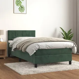 vidaXL Boxspringbett mit Matratze Dunkelgrün 100x200 cm Samt - Grün