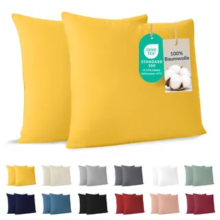 Dreamzie - Kissenbezug 80x80cm - 2er Set - 100% Baumwolle - Gelb | Oeko-Tex zertifiziert · mit Reißverschluss · Kopfkissenbezug & Kissenhülle · Jersey · 150 g/m2 · Weich · Waschbar