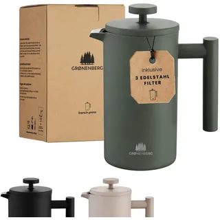 Groenenberg French Press Forest (grün) 600 ml o. 1 Liter I Hochwertige Kaffeepresse mit Thermo Warmhalte-Funktion I Edelstahl Kaffeebereiter